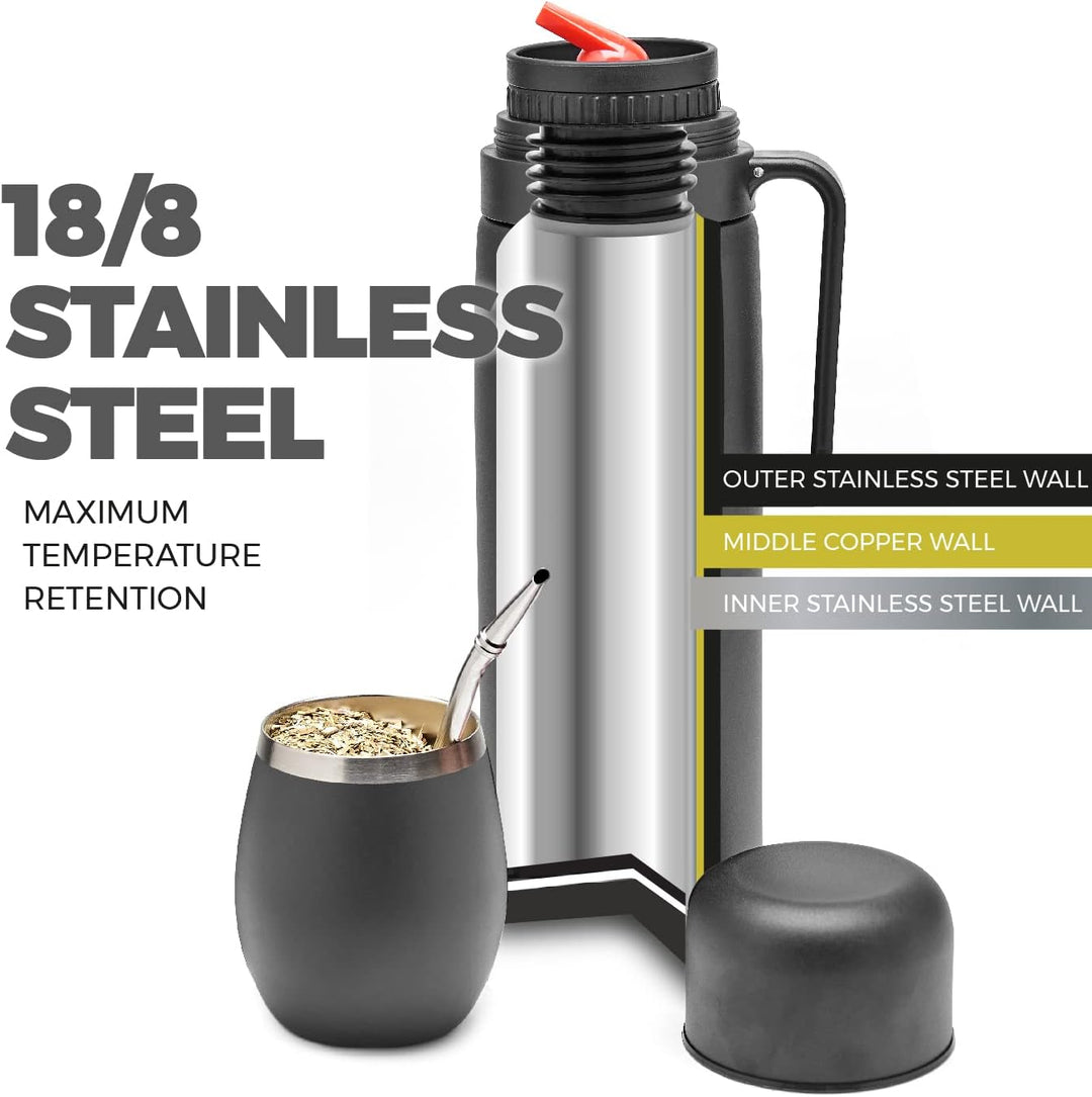BALIBETOV Komplettes Yerba Mate Set – Moderner Mate Gourd, Thermos, Yerba Behälter, zwei Bombillas u