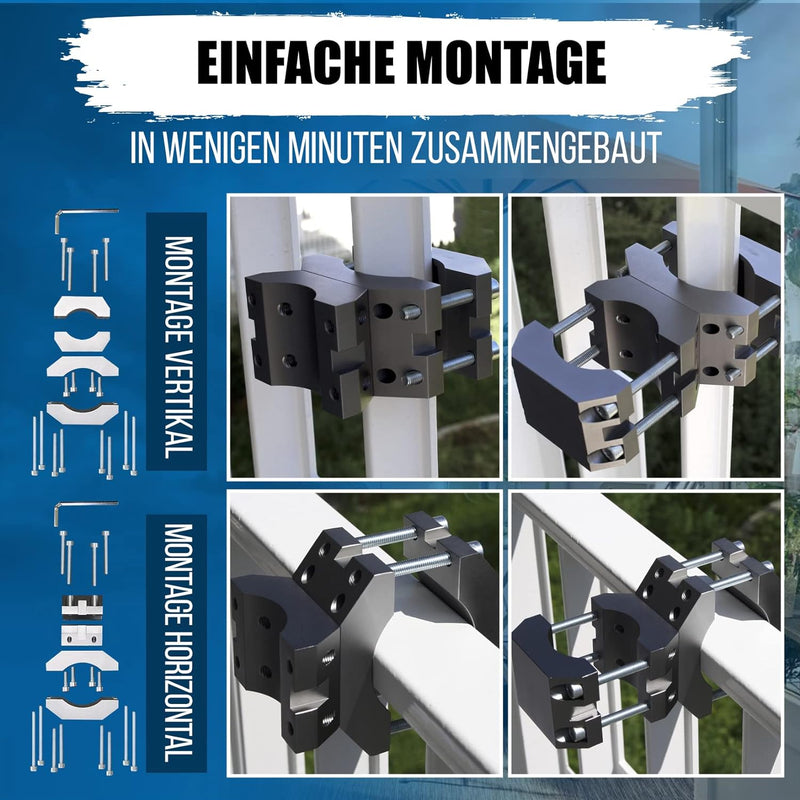 KD-TECH Stabiler Sonnenschirmhalter - Sonnenschirmständer für Balkon und runde, eckige Geländer - si
