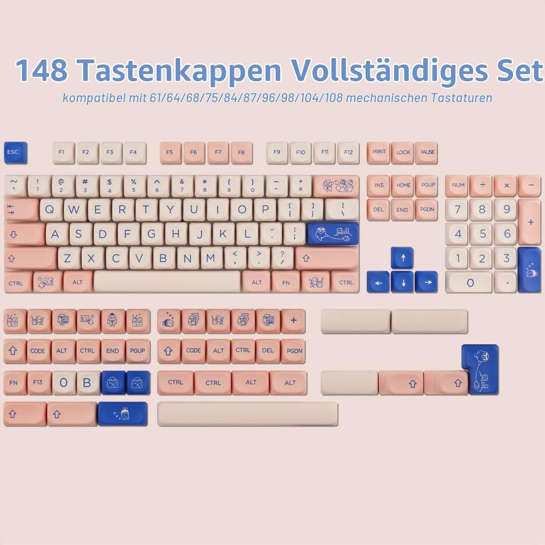 Sunzit Keycaps 148 Tasten PBT Keycaps Set MOA Profil Dye-Sub Niedliche rosa Keycaps Tastenkappen für