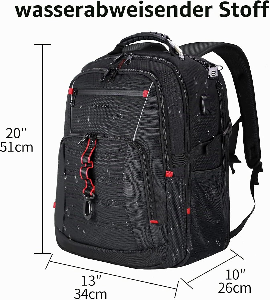 KROSER Grosser Rucksack für Herren, 17,3 – 18,4 Zoll, XXXL, Laptop-Rucksack, mit RFID-Taschen und wa