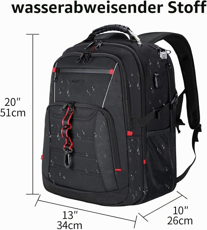 KROSER Grosser Rucksack für Herren, 17,3 – 18,4 Zoll, XXXL, Laptop-Rucksack, mit RFID-Taschen und wa
