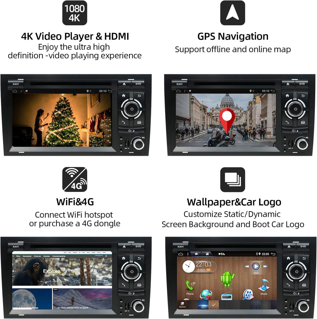 JOYX PX6 Android 10 Doppel Din Autoradio Passt für Audi A4 2003-2011 GPS Navigation | Rückfahrkamera
