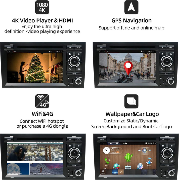 JOYX PX6 Android 10 Doppel Din Autoradio Passt für Audi A4 2003-2011 GPS Navigation | Rückfahrkamera