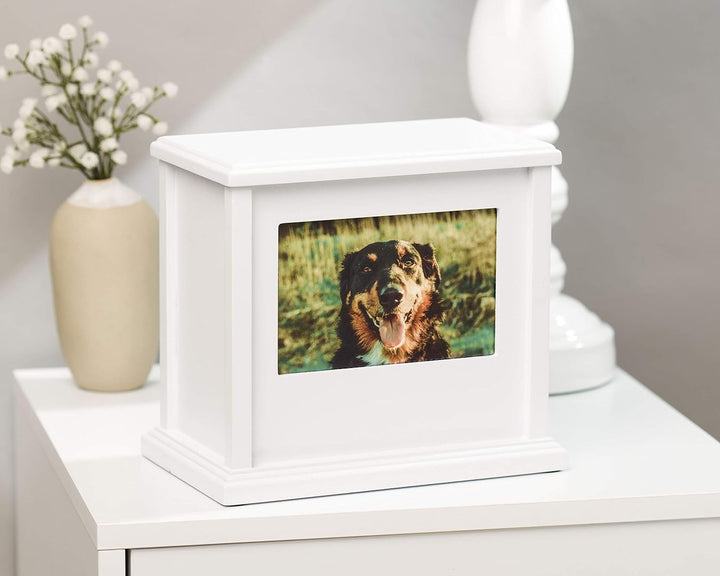 Pearhead 89050 Erinnerungsbox für Hunde oder Katzen, personalisierbar, Weiss Weisse Foto-Urne, Weiss