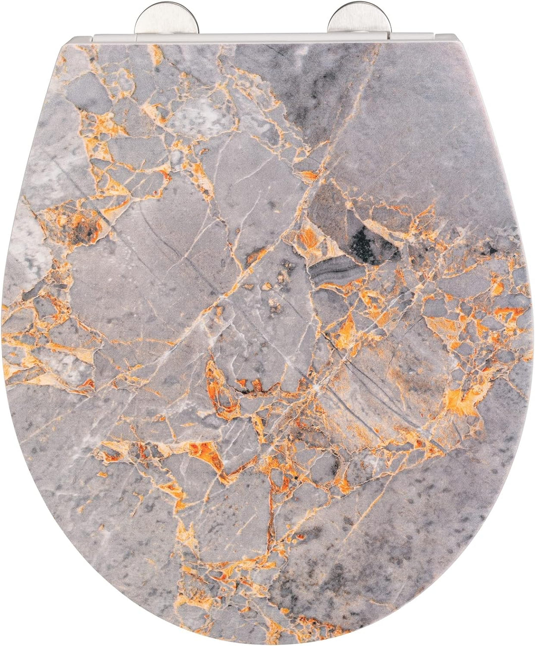 WENKO WC-Sitz Grey Marble, eleganter Toilettensitz aus antibakteriellem Duroplast mit Absenkautomati