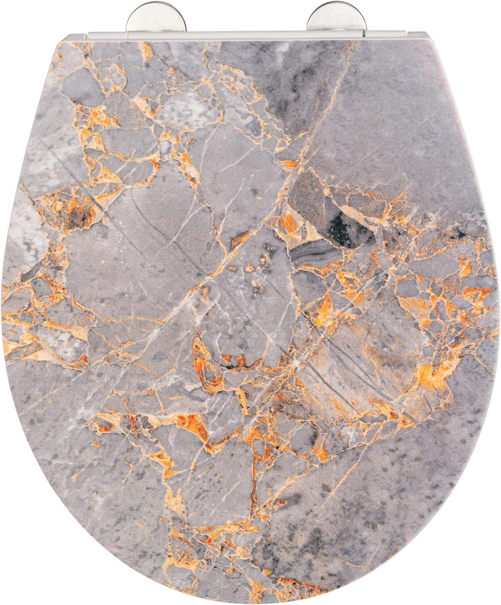 WENKO WC-Sitz Grey Marble, eleganter Toilettensitz aus antibakteriellem Duroplast mit Absenkautomati