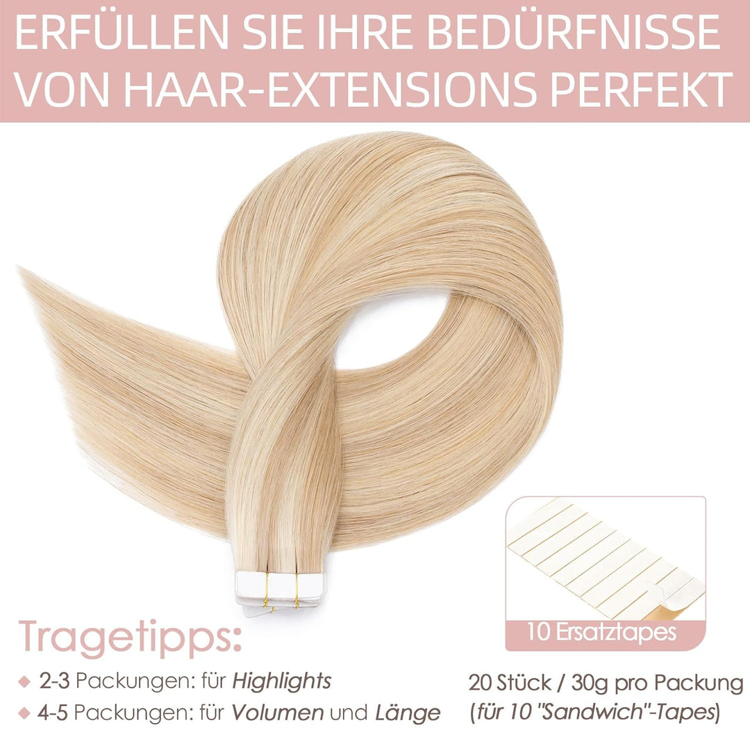 Silk-co Tape in Extensions Echthaar 20stk, leicht Version Tape Extensions Echthaar, Remy Haarextensi