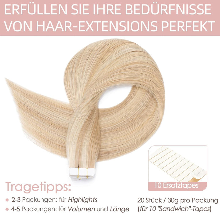 Silk-co Tape in Extensions Echthaar 20stk, leicht Version Tape Extensions Echthaar, Remy Haarextensi