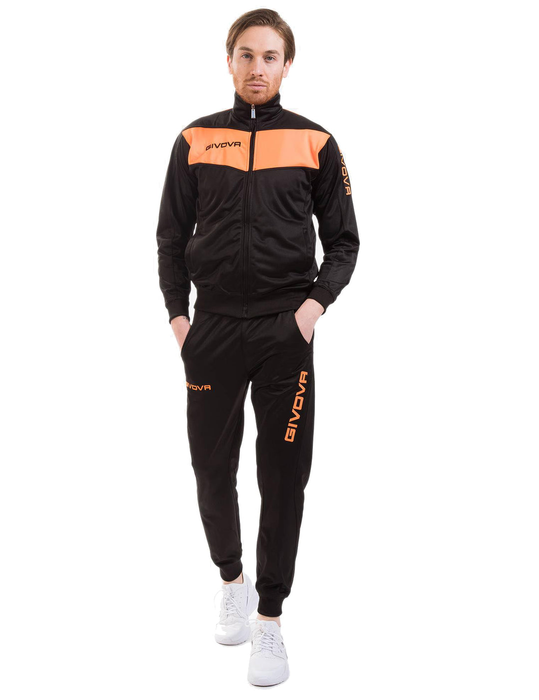 Givova Unisex Kinder Visa Fluo Sportset, Schwarz/Neonorange, L