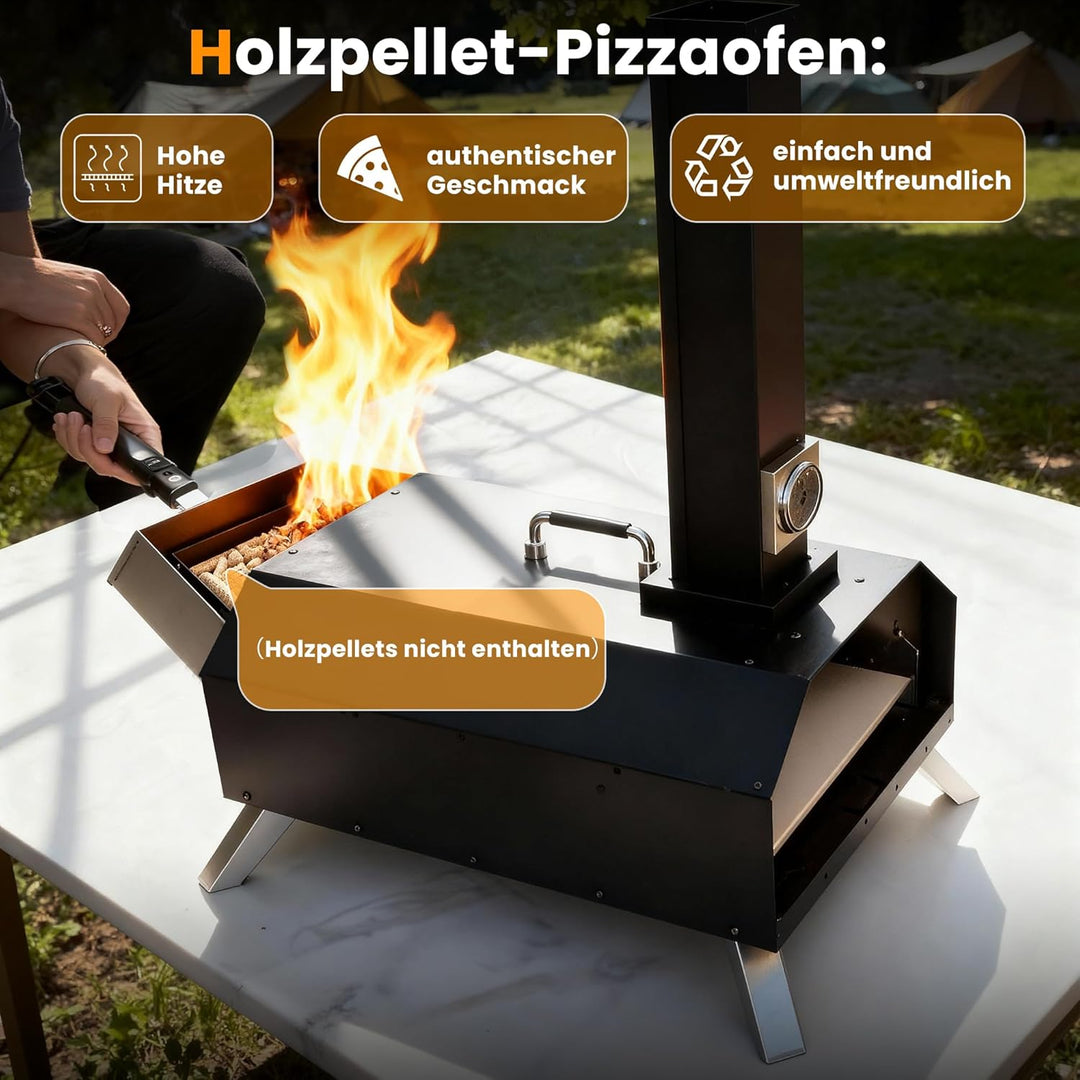 Outdoor Pizzaofen, Holzpellet-pizzarette, 30,5 cm, mit Pizzaschieber und Pizzaschneider für Strand,