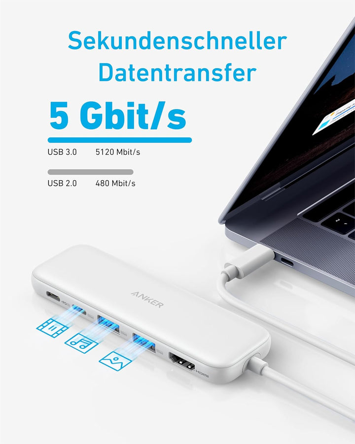 Anker 332 USB-C Hub (5-in-1) with 4K HDMI Display, 5Gbps - and 2 5Gbps USB-A Data Ports and for MacB