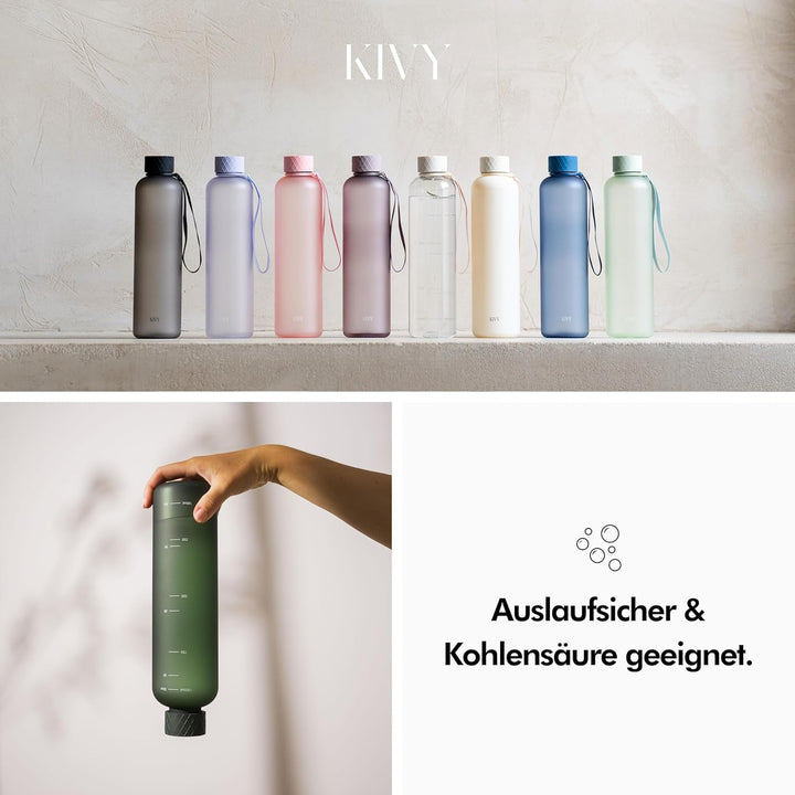 KIVY Trinkflasche 1l - Kohlensäure geeignet, Auslaufsicher, Bruchsicher, Federleicht - Trinkflasche