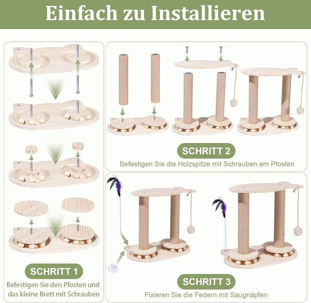 Kratzsäulen Katzen Interaktives Katzenspielzeug Aus Holz Spielzeug Katzenbaum mit Federn und Sitzsta