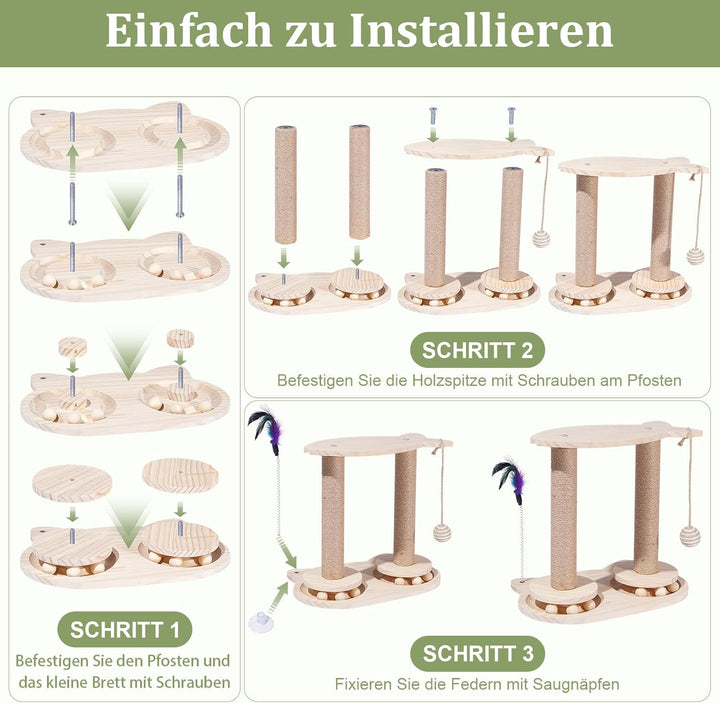 Kratzsäulen Katzen Interaktives Katzenspielzeug Aus Holz Spielzeug Katzenbaum mit Federn und Sitzsta
