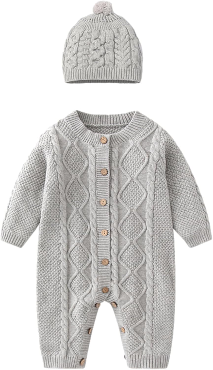 Gestrickte Strampler Baby Mädchen Spieler und Mütze Strickanzug Schneeanzug Overalls für 3-24 Monate