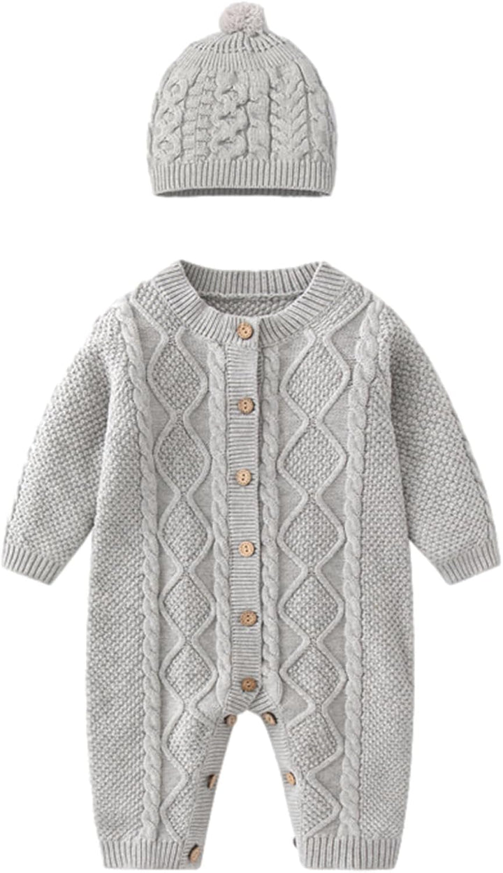 Gestrickte Strampler Baby Mädchen Spieler und Mütze Strickanzug Schneeanzug Overalls für 3-24 Monate