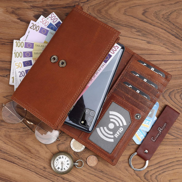 Chunkyrayan Echtleder Damen Geldbörse Hochwertig Vintage RFID Schutz inklusive Leder Schlüsselanhäng