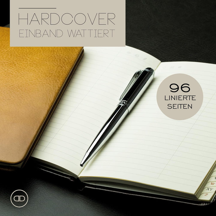 DELMON VARONE - Personalisierbares Adressbuch DIN A6 gebunden mit A-Z Register Anilin Leder braun -