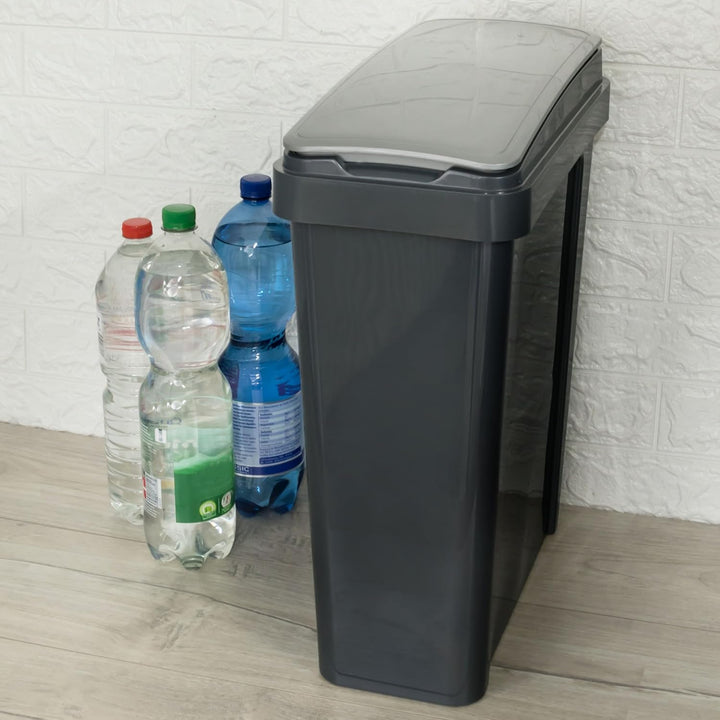 Hummelladen 25 Liter Mülltonne Grau Recyclingtonne 20x40x50cm mit abnehmbarem Klappdeckel - Schmal K