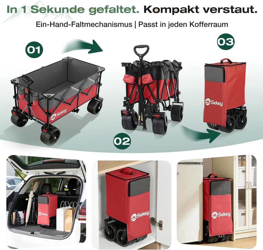 Sekey XXL Plus Bollerwagen Faltbar 200L 200KG Belastbar, Faltbollerwagen mit Extra Breite 17x10 cm A