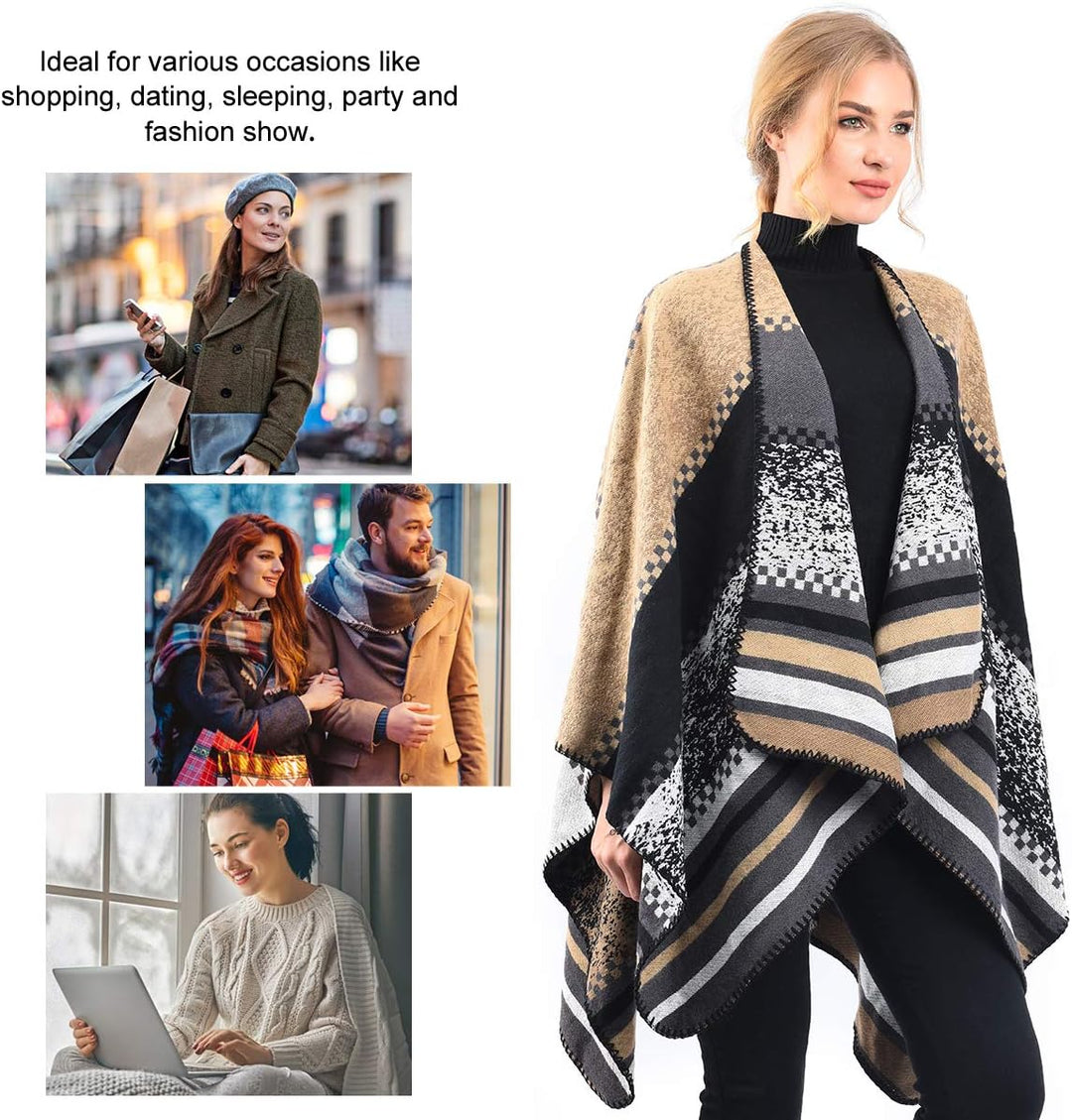 Winter Warme Poncho Schal Wrap - Herbst Open Front Cape Winddichte Strick Wolle Mantel Decke Kap-Sch