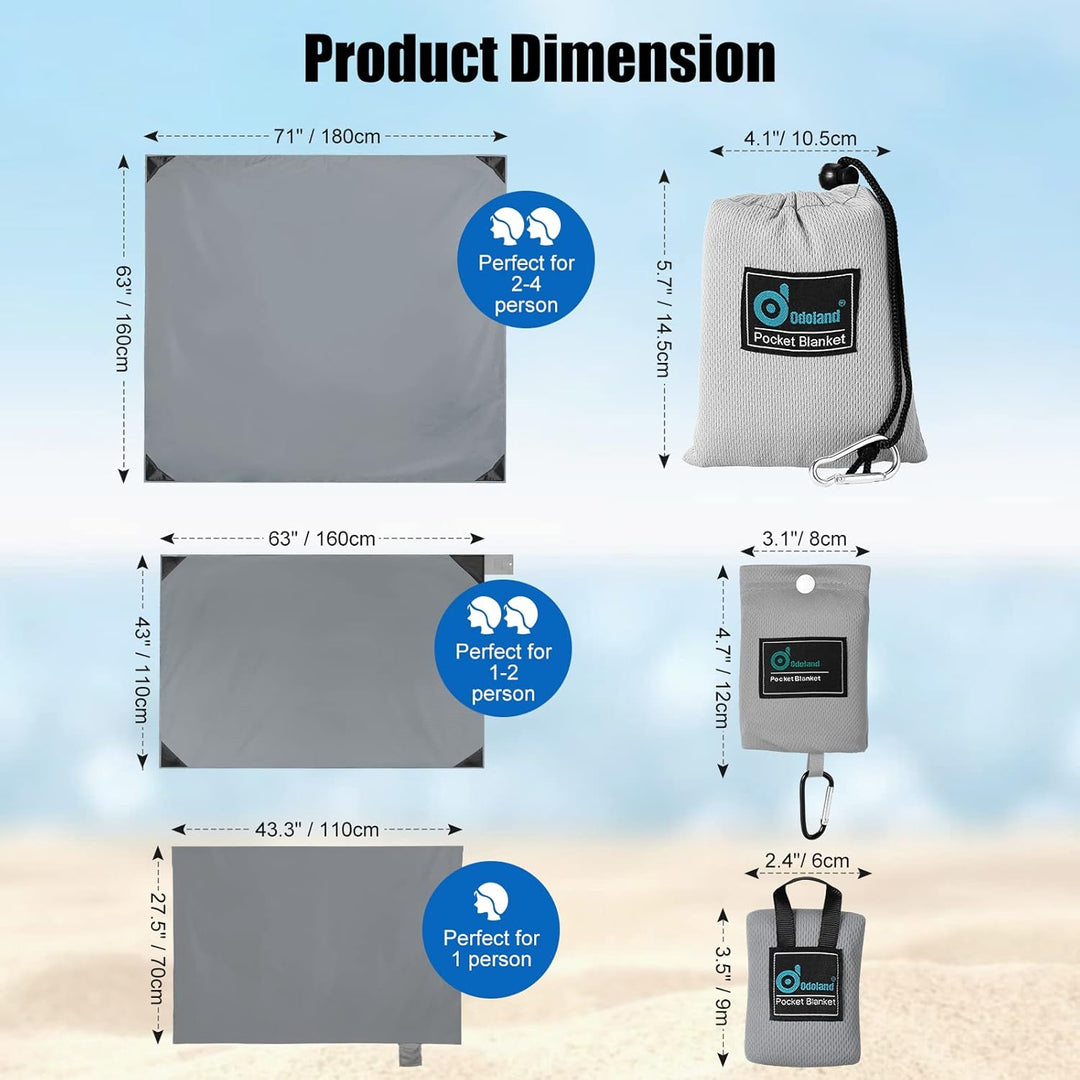 Odoland Picknickdecke 110 x 160 cm Stranddecke Sandabweisende Tragbare Camingmatte Ultraleicht Kompa