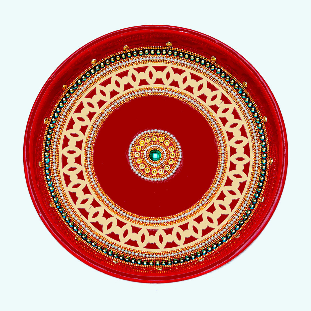 Handcrafted Pooja Thali Plate Platter Engagement Plate Decorative Steel Puja Thali Essential Karwach