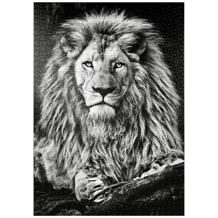 Schwarz-Weiss-Bild eines Majestätischen Löwen - Premium 1000 Teile Puzzle - MyPuzzle Sonderkollektio