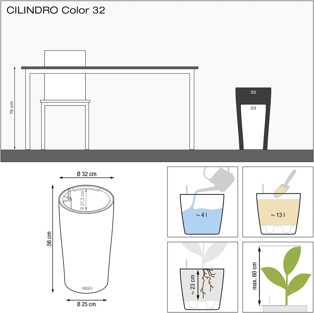 LECHUZA CILINDRO Color 32 schiefergrau 13953 32x32x56 cm Schiefergrau, 32x32x56 cm Schiefergrau