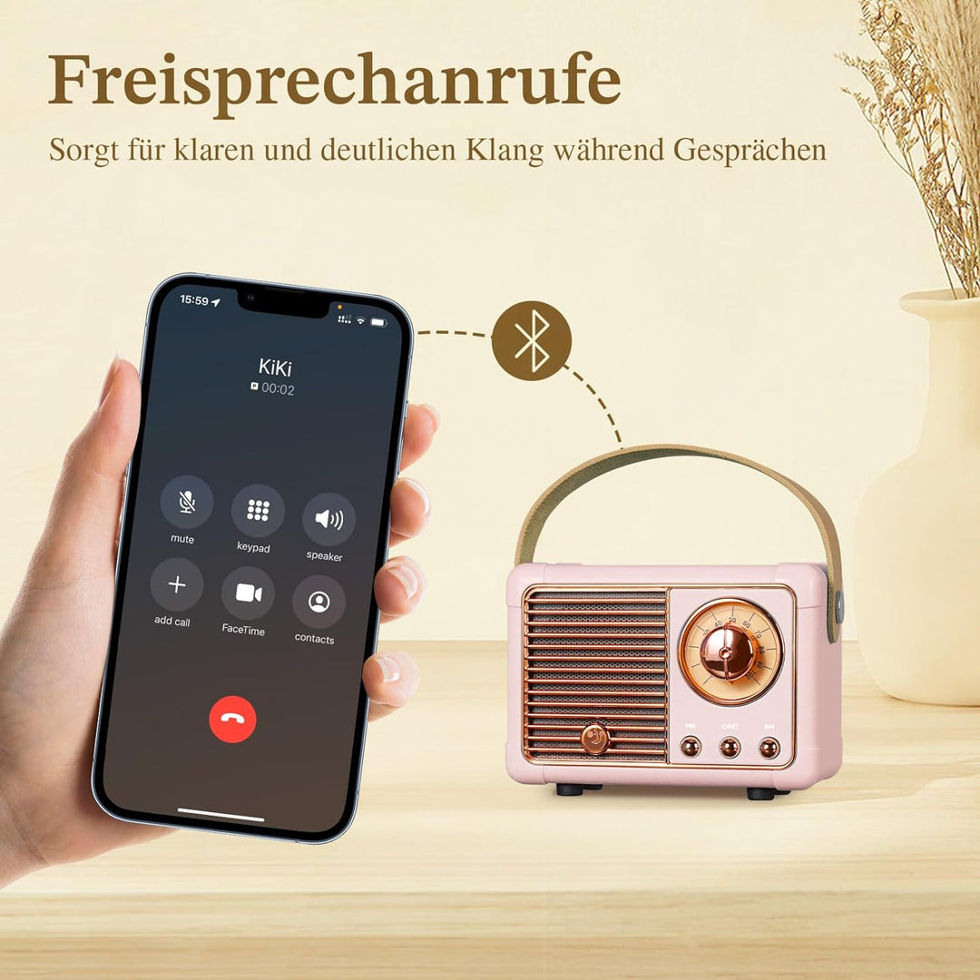 PRUNUS J-999 Mini Bluetooth Lautsprecher mit Radio FM, Retro Radio Bluetooth Speaker Wiederaufladbar