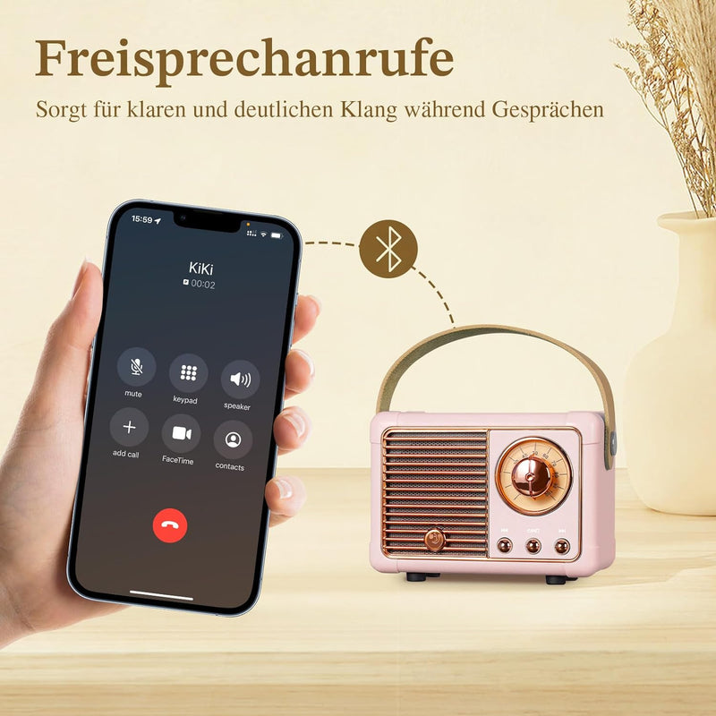 PRUNUS J-999 Mini Bluetooth Lautsprecher mit Radio FM, Retro Radio Bluetooth Speaker Wiederaufladbar