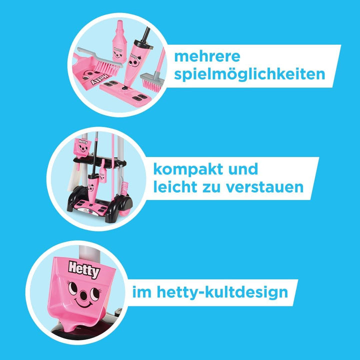 Casdon Henry & Hetty Spielzeug – Henry Putzwagen – Rosa Spielset im Hetty Design mit Mopp, Besen, Ke