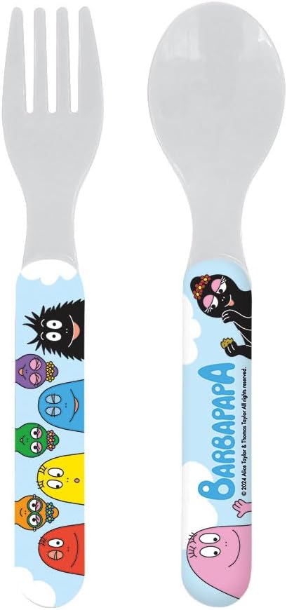 FUN HOUSE | Komplettes Set Lunchbox Barbapapa für Kinder | 1 Glas, 2 Teller + Besteck + Trinkflasche