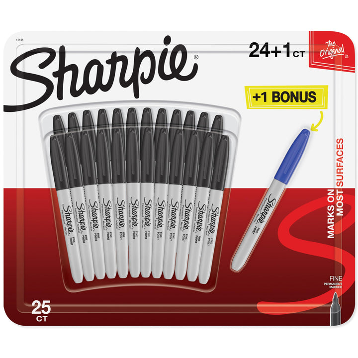 Sharpie Permanentmarker mit feiner Spitze, 25 Stück, schwarz Schwarz Packung mit 24 + 1, Schwarz Pac