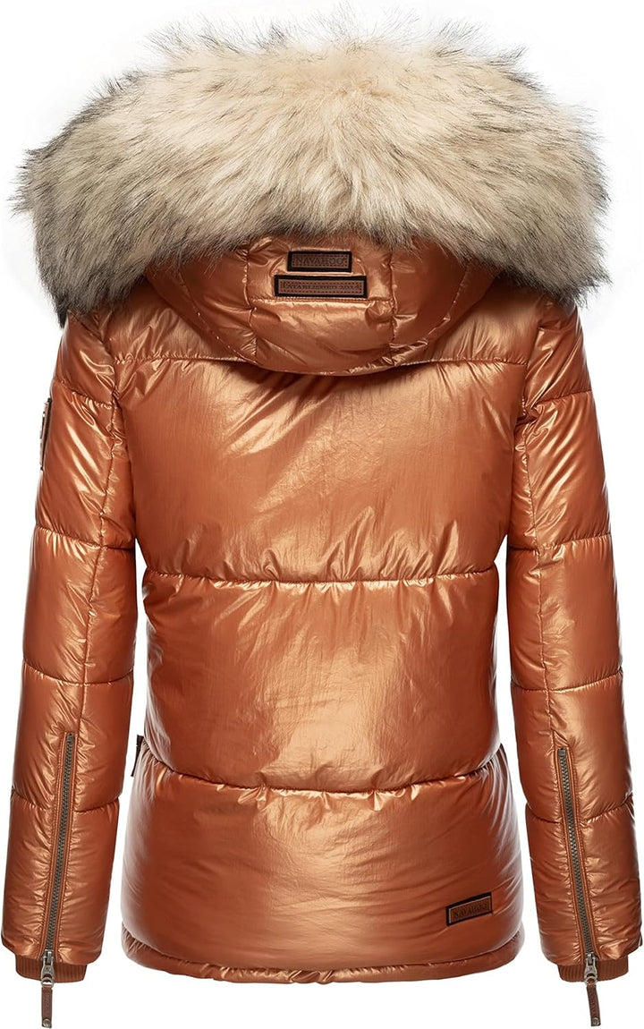 Navahoo Damen Winterjacke Steppjacke warm mit Kunstfellkapuze Tikunaa XS-XL XS Rusty Cinnamon, XS Ru