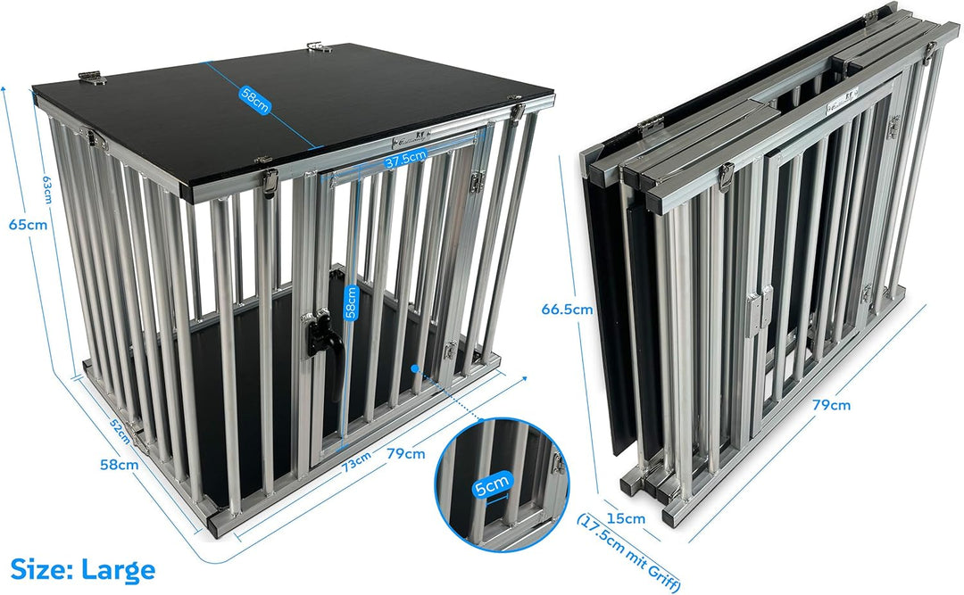 Callieway Faltbare/Klappbare ALU DOGBOX/Hundebox/Transportkäfig klappbar (Large), Large