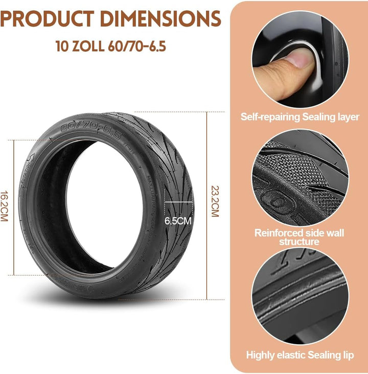 DASIAUTOEM 60/70-6.5 Tubeless Reifen mit Ventil für Ninebot Max G30 Vorne, E Scooter Ersatzreifen mi
