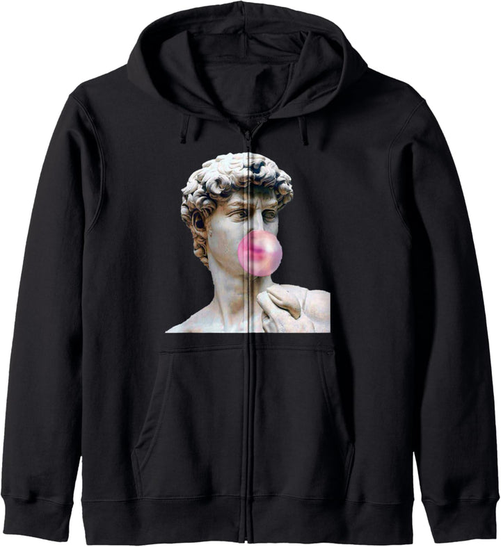David Michelangelo mit Kaugummi Statue Kunst Mann Frau Kind Kapuzenjacke