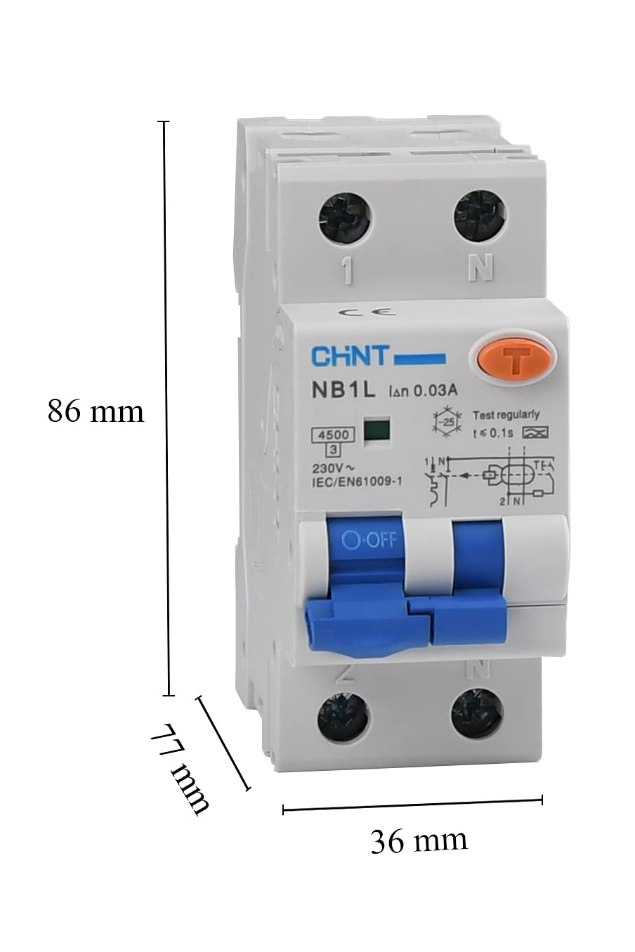 Interruttore Magnetotermico Differenziale 1P+N 6A 4.5kA 30mA 2M Chint 203332 NB1L1 Typ A 230Vac-6A-3