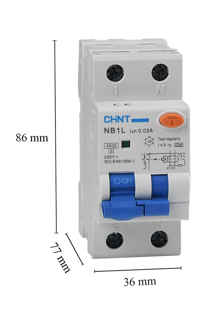 Interruttore Magnetotermico Differenziale 1P+N 6A 4.5kA 30mA 2M Chint 203332 NB1L1 Typ A 230Vac-6A-3
