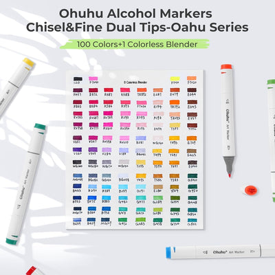 Ohuhu Marker Stifte, 100 Farben Stiften Marker Pen verdoppelt spitzt Kunst Sketch Twin Marker Stifte