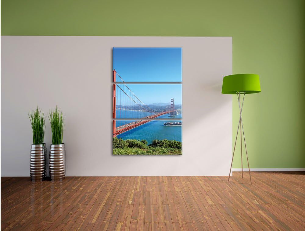 Pixxprint Golden Gate Bridge als Leinwandbild/Grösse: 3 Teilig (120x80) cm/Wandbild/Kunstdruck/ferti