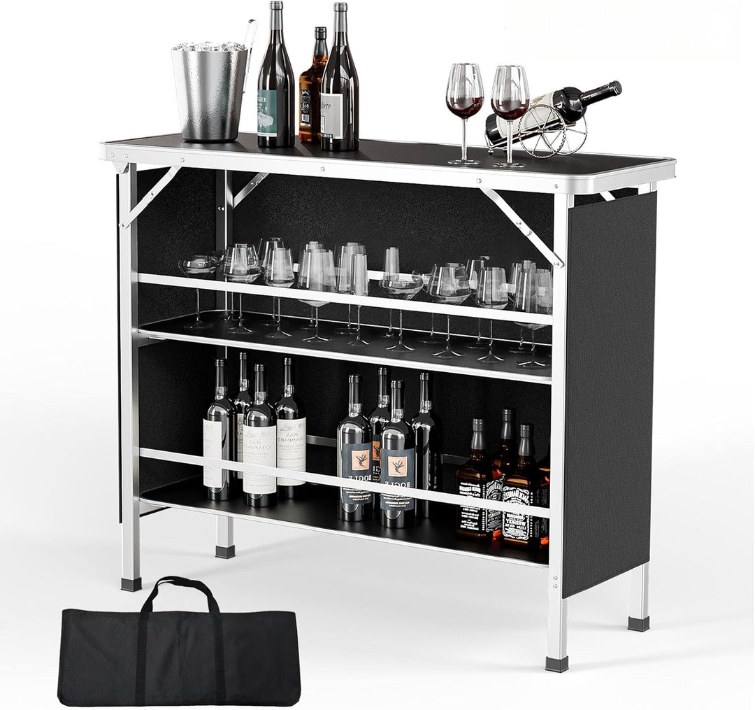 Bonnlo Campingtisch aus Aluminium, Klappbarer Outdoor Bartisch, Leicht & Tragbar, 2-stufige Ablage m
