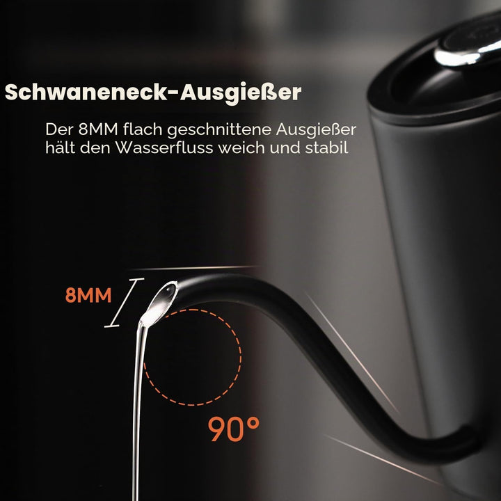 CAFELFFE Elektrischer Schwanenhals-Wasserkocher, 0,8L, 1500 W, Schwarz | Teekanne, Edelstahl-Heisswa