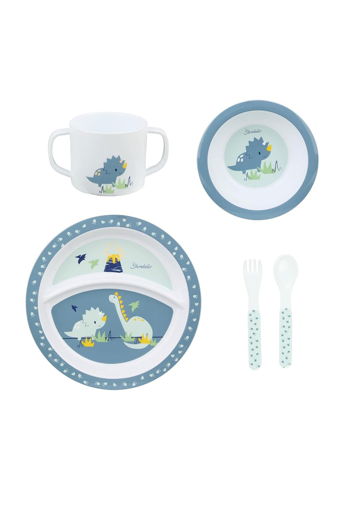 Sterntaler Geschirrset Dino Rexi - Baby und Kinder Geschirr mit rutschfestem Sockel an Teller, Tasse