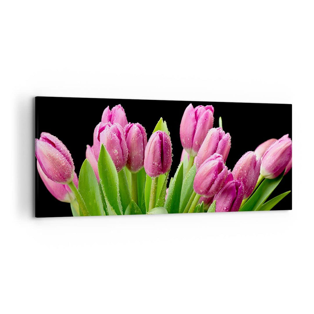 Wandbilder Dekoration Wohnzimmer Tulpen Blumenstrauss Tau Tropfen Panorama Bilder auf Leinwand 120x5