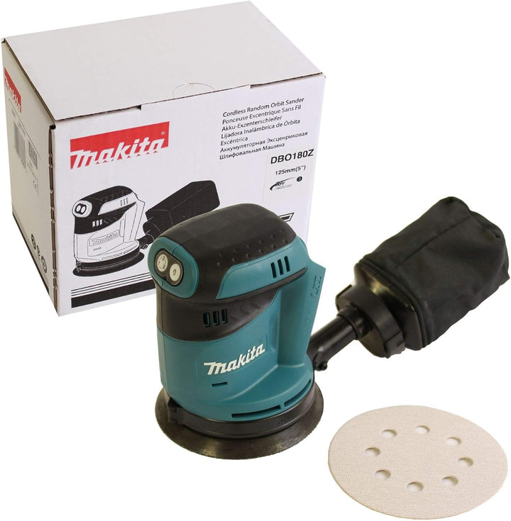 Makita DBO180Z Akku-Exzenterschleifer 18 V (ohne Akku, ohne Ladegerät), Blau, Silber, 125 mm