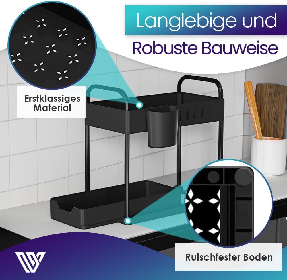 Unter-Spüle Organizer – Küchen Organizer für Spülenschrank & Bad – 2 Etagen Regal platzsparend mit 4