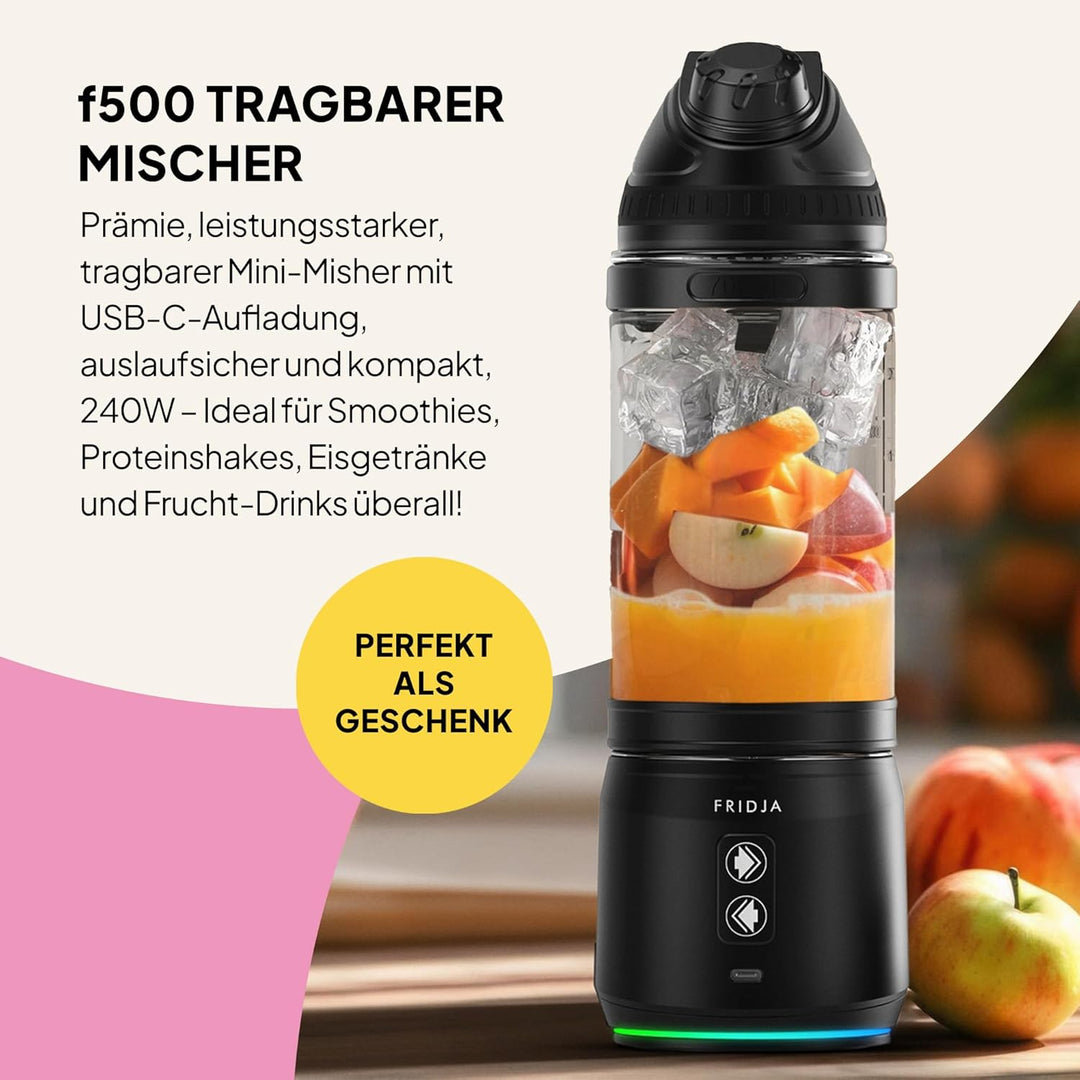 Fridja F500 Tragbarer Mixer – Premium USB-C wiederaufladbar, auslaufsicher &amp; kompakt – BPA-frei, 6 g