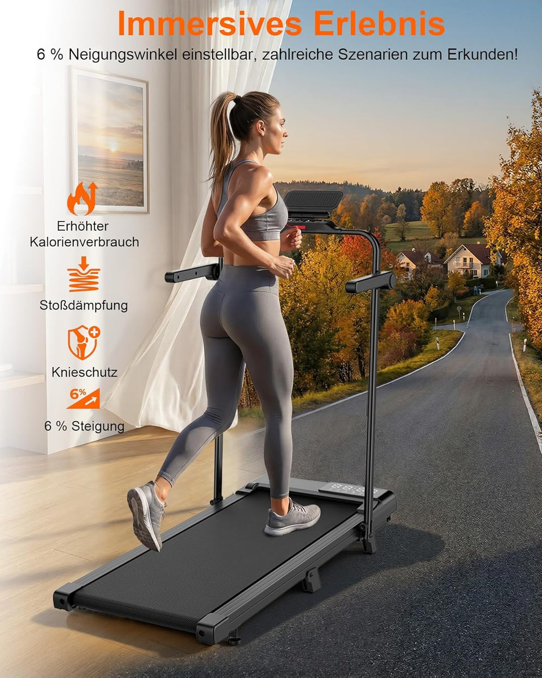 MJWW Walking Pad mit Steigung 6%, Laufband für Zuhause & Büro 136 KG mit Smart App 6 km/h & 12 km/h,